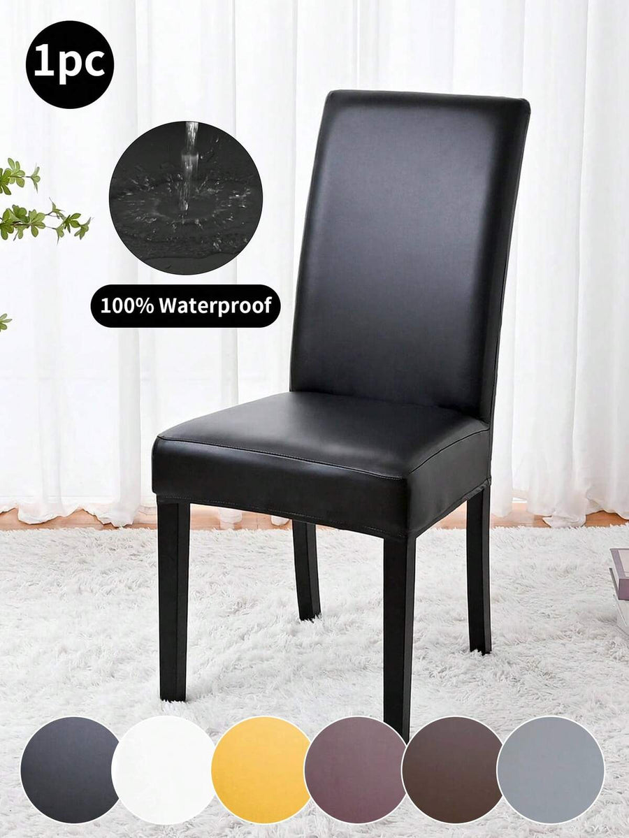 1pc Waterproof Elastic PU Chair Cover, Solid Color Simple Design Living Room Bedroom Protective Slipcover, Suitable For Decorative Chairs In Dining Room, Party, Hotel