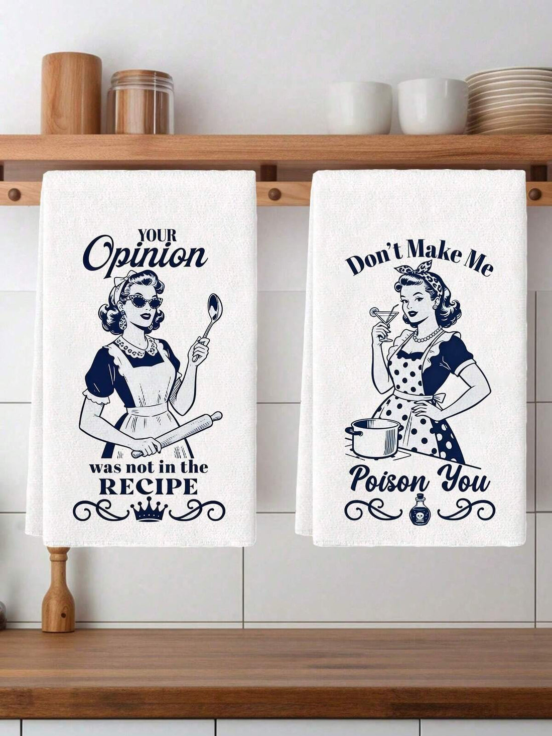 2pcs Vintage Housewife Baking Kitchen Towels, Polyester Hand Towels Printed With Humorous Quotes, Super Soft Woven Dish Cloths, Machine Washable, Ideal For Holiday Gifts And Home Decor.